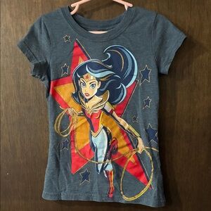 DC Comics Girls' Short Sleeve Tee in Slate Blue with Red & Gold Graphic